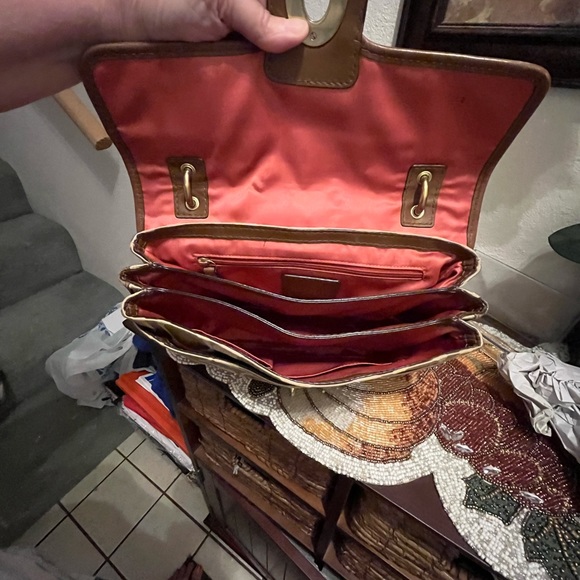 Coach Peyton Signature Sateen Khaki/Brown Python Embossed Leather, Flap Bag. EUC - Picture 9 of 10